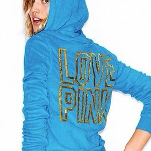 Vintage PINK Victoria’s Secret Blue Velour Beach Terry Zip Up XS